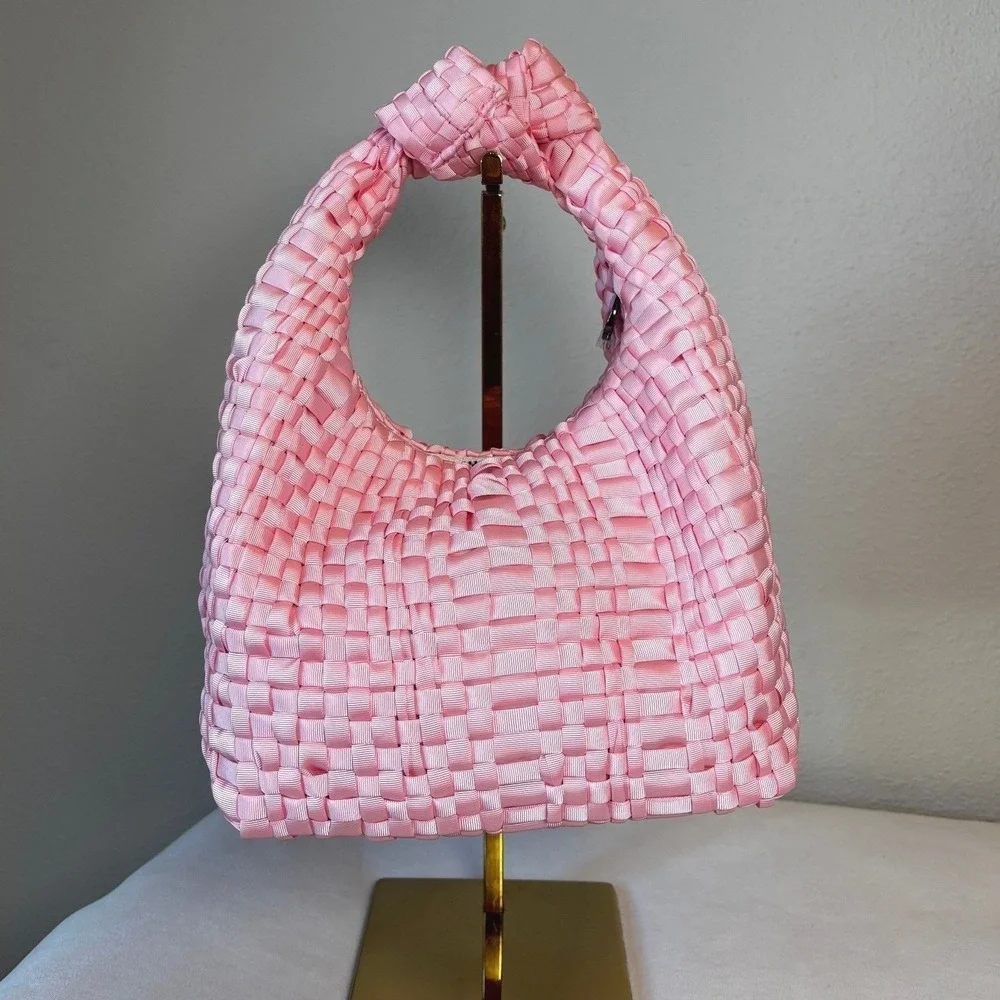 Maria La Rosa Mini Datolite‎ Handwoven Ribbon Bag Rosa Baby Pink Made Italy NWT